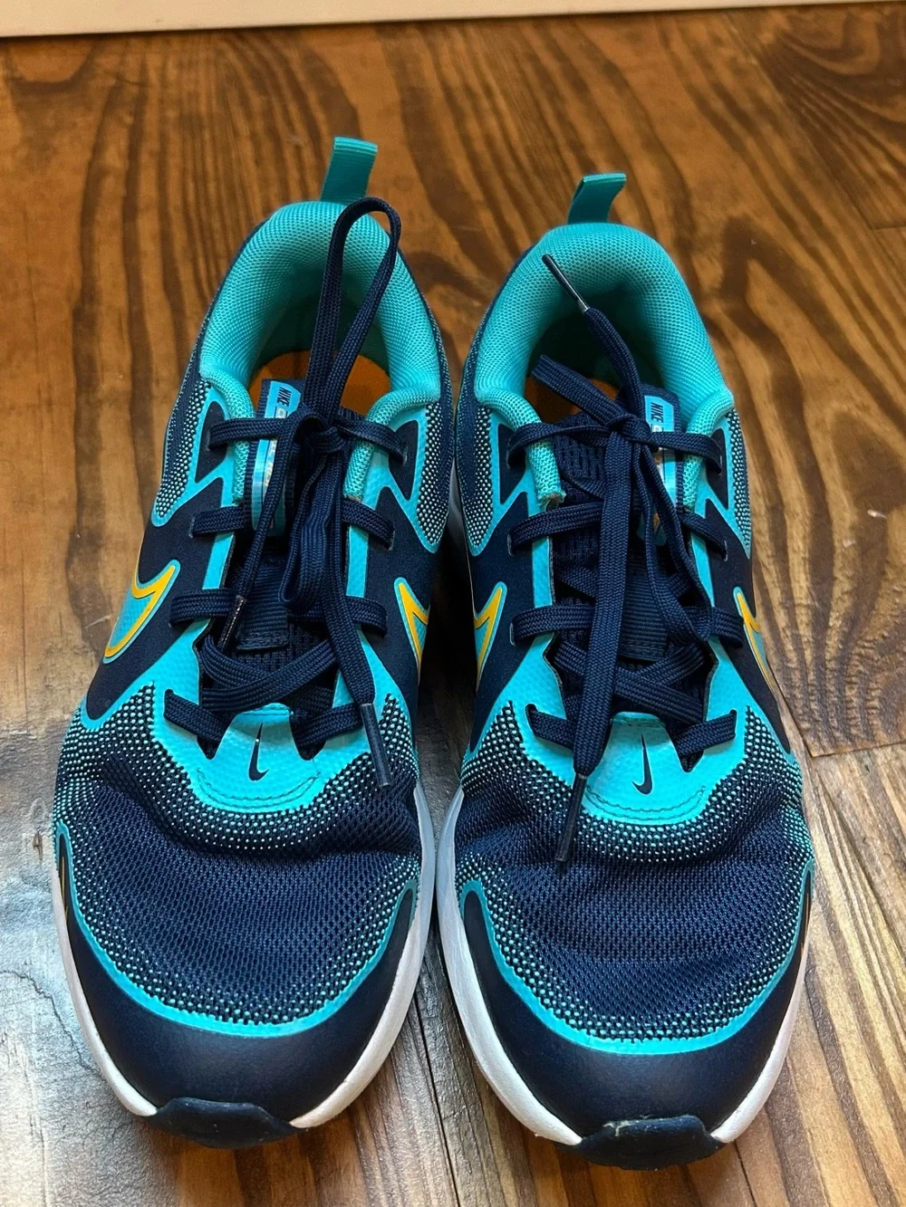 Nike Navy & Teal Athletic Sneakers with Yellow Swoosh - Picture 2 of 4